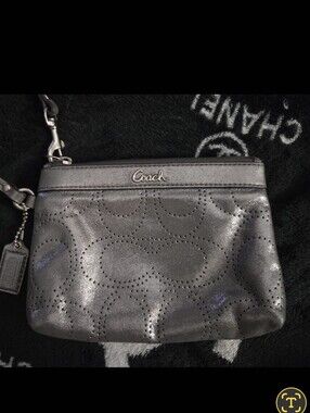 Coach Metallic Gray Wristlet Clutch